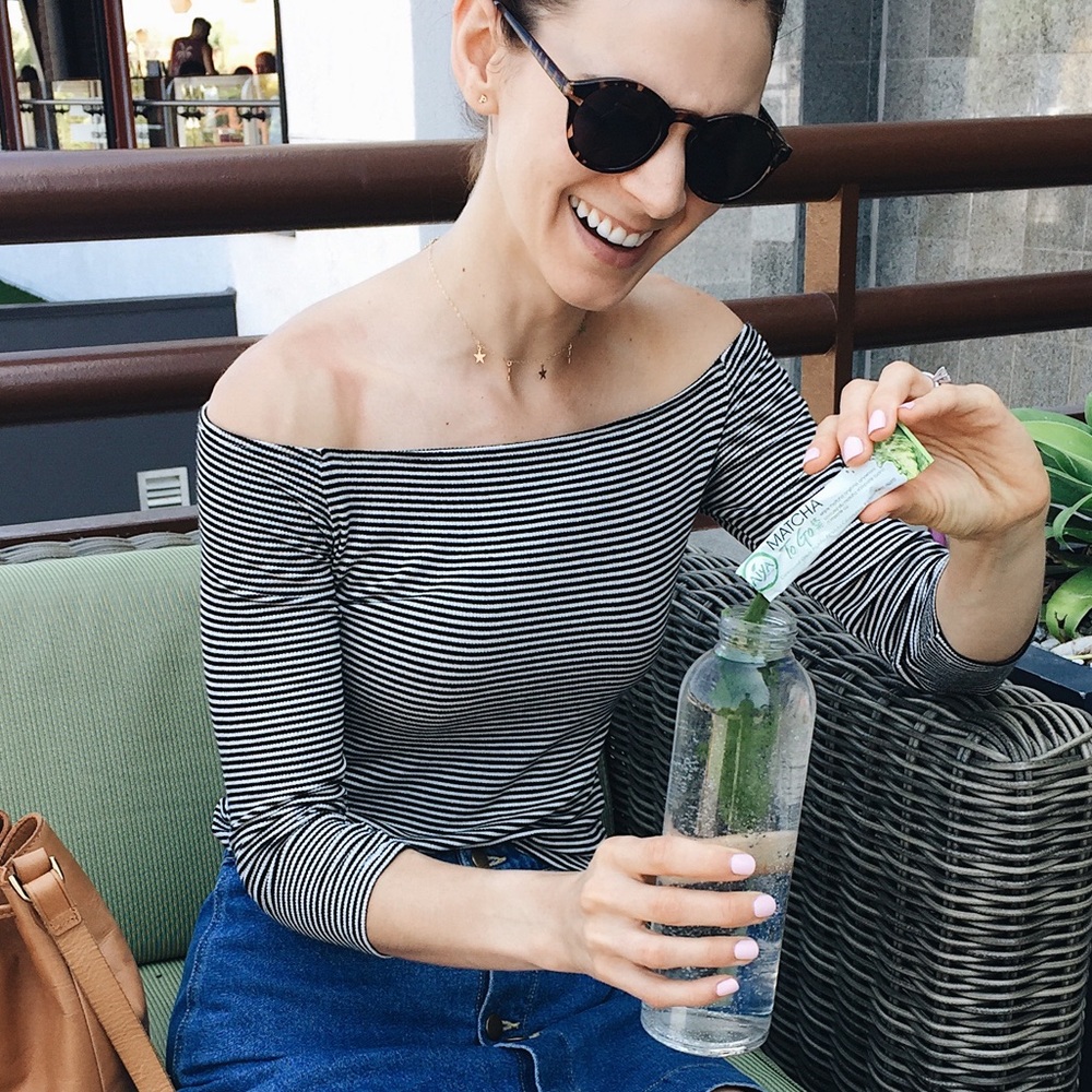 Mossimo off the shoulder stripped 3/4 sleeve shirt